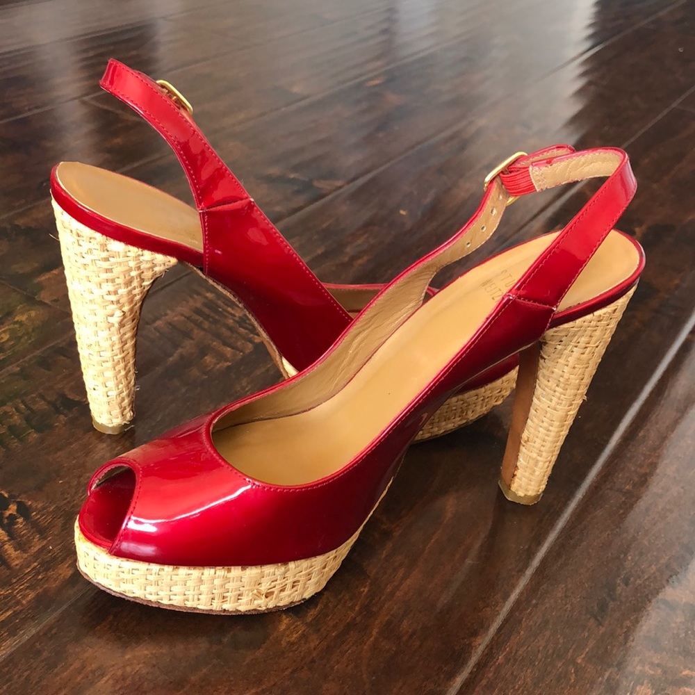 Red Stuart Weitzman open toe pump